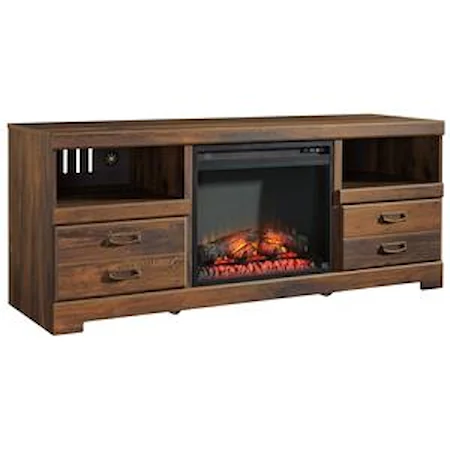 Rustic Casual Large TV Stand with Fireplace Insert